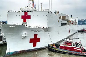 Epidemic Prints: The USNS Comfort, a Navy hospital ship arrives in New York Harbor to support national