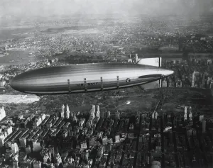 Central Park Prints: USS Akron in flight over New York City