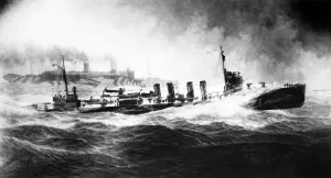 North Atlantic Ocean Prints: USS Allen convoying USS Leviathan (in distance)