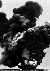 Steam Prints: USS Bunker Hill aircraft carrier was hit by two Kamikazes in 30 seconds