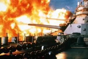 Images Dated 16th February 2011: The U.S.S. New Jersey bombards the coast of Beirut Lebanon on January 9 1984