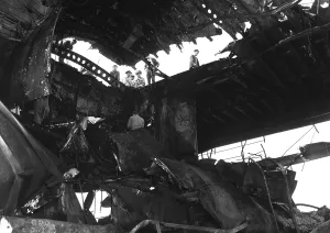 Seamen Prints: USS Randolph aircraft carrier after a strike by a Japanese Kamikaze suicide plane