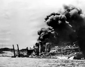 Images Dated 19th May 2007: The USS Shaw afire after a direct hit by a Japanese bomber