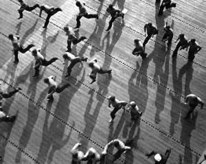 1405history Prints: USS Yorktown crewmen dash to their battle stations as general quarters sound