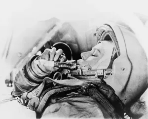 Earth Orbit Prints: Valentina Vladimirovna (b.1937) Russian cosmonaut and the first woman in space eating from a food tube during training