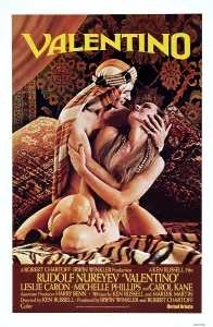 Phillips Prints: VALENTINO, poster art, Rudolf Nureyev (as Rudolph Valentino) Michelle Phillips, 1977