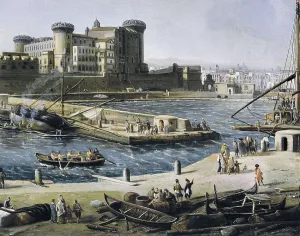 VAN WITTEL, Gaspar (1653-1736). View of The Arsenal, or dockyard, at Naples in 1703. 1711. Central detail. Baroque art. Oil on canvas. ITALY. Turin