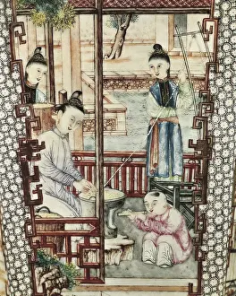 Activities Prints: Detail from a vase depicting women spinning silk