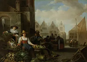 Grapes Prints: The Vegetable Market, by Hendrick Sorgh, 1662, Dutch painting, oil on panel