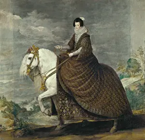VELAZQUEZ, Diego Rodriguez de Silva (1599-1660). Queen Isabel de Bourbon, wife of Felipe IV, on Horseback. 1635. Baroque art. Oil on canvas. SPAIN. Madrid. Prado Museum