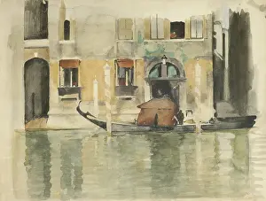 Seaside Prints: Venetian Gondola in Front of a House