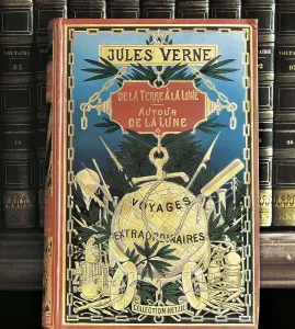 Physicists Prints: VERNE, Jules (1828-1905). Cover of the novels 'From the Earth to the Moon' and 'Around the Moon'