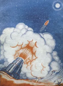 VERNE, Jules (1828-1905). Illustration by Emile Bayard for the first edition of the novel "From the earth to the Moon" (1865). Litography