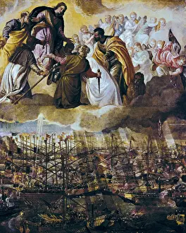 Catholics Prints: VERONESE, Paolo Caliari, called Paolo (1528-1588). Allegory of the Battle of Lepanto. 1571