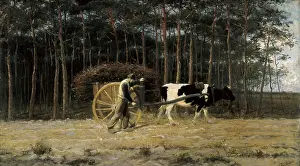 VERSTRAETE, Theodore (1850-1907). Yoke at the sunset. end 19th c. Oil on canvas. BELGIUM. Tournai. Fine Arts Museum