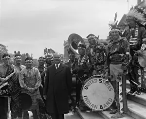 Tuba Prints: Vice President Charles Curtis on the Capitol steps with the United States Indian Band