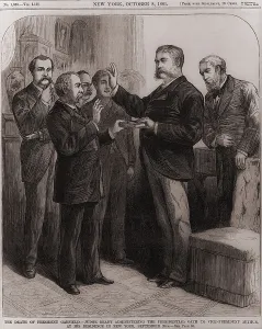 Vice President Chester Arthur taking Presidential oath of office, Sept. 20, 1881. After James McKinleys death the oath of office was administered by Judge John R