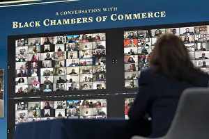 Asian American Prints: Vice President Kamala Harris attends a virtual economic conference with Secretary of the Treasury