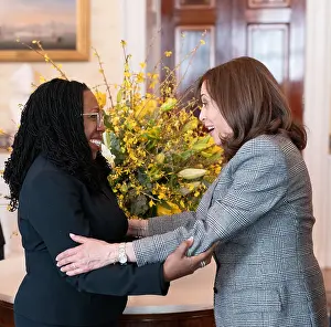 Supreme Court Prints: Vice President Kamala Harris congratulates Judge Ketanji Brown Jackson on her official nomination to the U