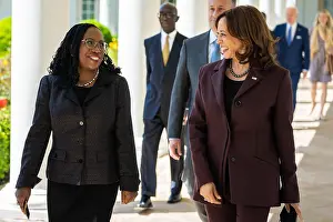 Supreme Court Prints: Vice President Kamala Harris and Justice Ketanji Brown Jackson walk along the West Colonnade
