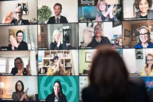 Asian American Prints: Vice President Kamala Harris participates in a virtual roundtable with women's leadership groups on the Biden