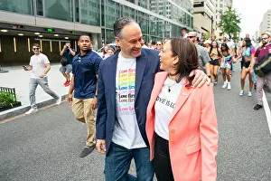 Asian American Prints: Vice President Kamala Harris and Second Gentleman Douglas Emhoff march in the Capital Pride Walk and Rally