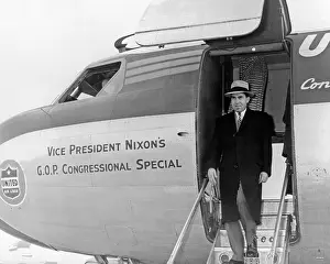 Csu 2012 10 Prints: Vice President Richard Nixon exits his plane during the 1956 election campaign