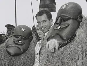Lcgr1409 Prints: Vice President Richard Nixon standing among Liberian dancers