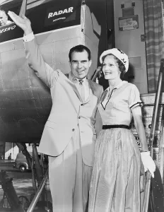 Vice Presidents Prints: Vice President Richard Nixon, with wife Pat boarding an airplane in 1960