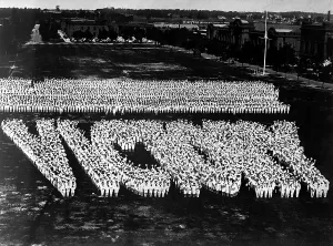 Patriotism Prints: Victory spelled by men in training at Great Lakes Naval Training Station