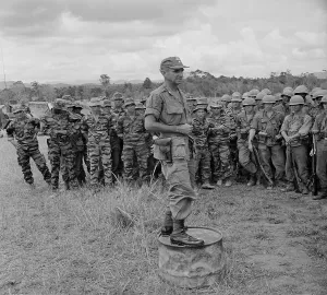 Counter Insurgency Prints: Vietnam War. Brigadier General Willard Pearson of the 101st Airborne Brigade briefs troops on the forthcoming Operation