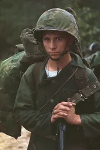 Republic Of Vietnam Prints: Vietnam War. Da Nang, Vietnam. A young Marine private waits on the beach during the Marine landing on August 3