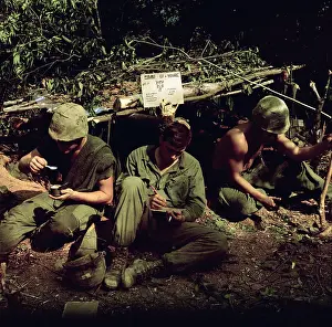 Vietnam Prints: Vietnam War. Home is where you dig was the sign over the bunker of Private First Class Edward