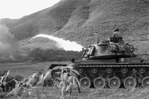 Proxy Wars Prints: Vietnam War. US Marine Corps flame thrower tank in action. Ca. 1966
