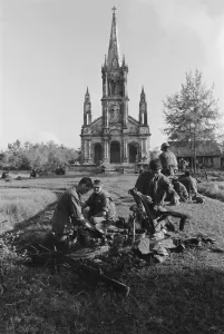 Republic Of Vietnam Prints: Vietnam War. US Marines get ready to establish their night position during Operation Badger