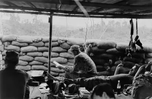 Republic Of Vietnam Prints: Vietnam War. Soldiers relaxing at a US Special Forces camp at Phey-Shuron