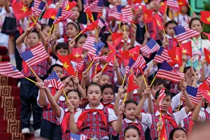 Vietnamese Prints: Vietnamese children at the Central Office of the Communist Party of Vietnam