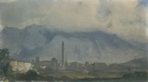 Skyline Prints: View of Belluno and Mount Serva covered with clouds