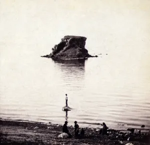 Utah Prints: View of Black Rock in the Great Salt Lake, stereocard ca 1860s