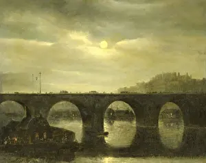 Bridges Prints: View of a Bridge on the Seine in Paris by Moonlight