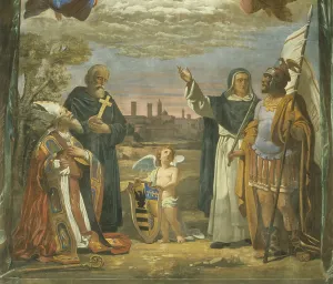 Priest Prints: View of the city of Forl and the saints Mercurial