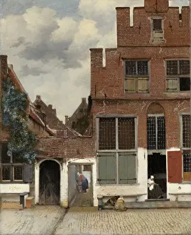 Playing Prints: View of Houses in Delft, Johannes Vermeer, 1658, by Dutch painting, oil on canvas