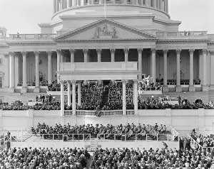 Lcgr1411 Prints: View of the inauguration of President Harry Truman showing the President speaking at the podium