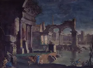 Ruin Prints: View of Ruins with Statue of an Emperor (Veduta di rovine con statua di imperatore)