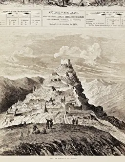 Architects Prints: View of the town of Morella and its castle in 1874