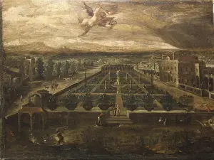 Garden Prints: Villa and garden on the banks of a river