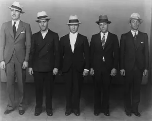 Courts Prints: Vincent Mad Dog Coll with his members of his gang in a line up in New York City in 1931