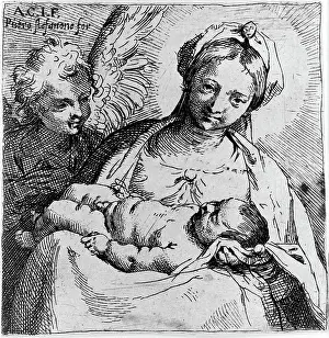 Annibale Prints: Virgin and child with angel, by Annibale Carracci, circa late 1500s