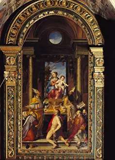 Blessing Prints: Virgin with Child on a throne and saints