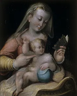 Globe Prints: Virgin Mary reading with Baby Jesus